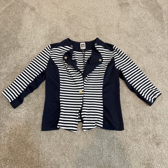 Anne Klein small stripe color block 1/2 sleeve jacket blazer C2 2405 - Picture 9 of 12
